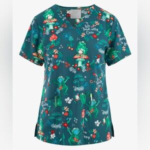 New With Tag Cherokee Womens Modern Classic Toad Frog Scrub Top Size Large
